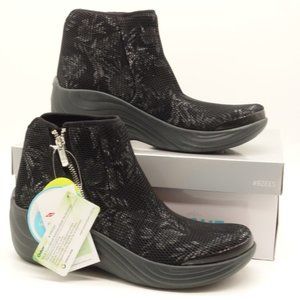 NEW BZees ZORA Black Lace Floral Comfort Wedge Ankle Boots Booties